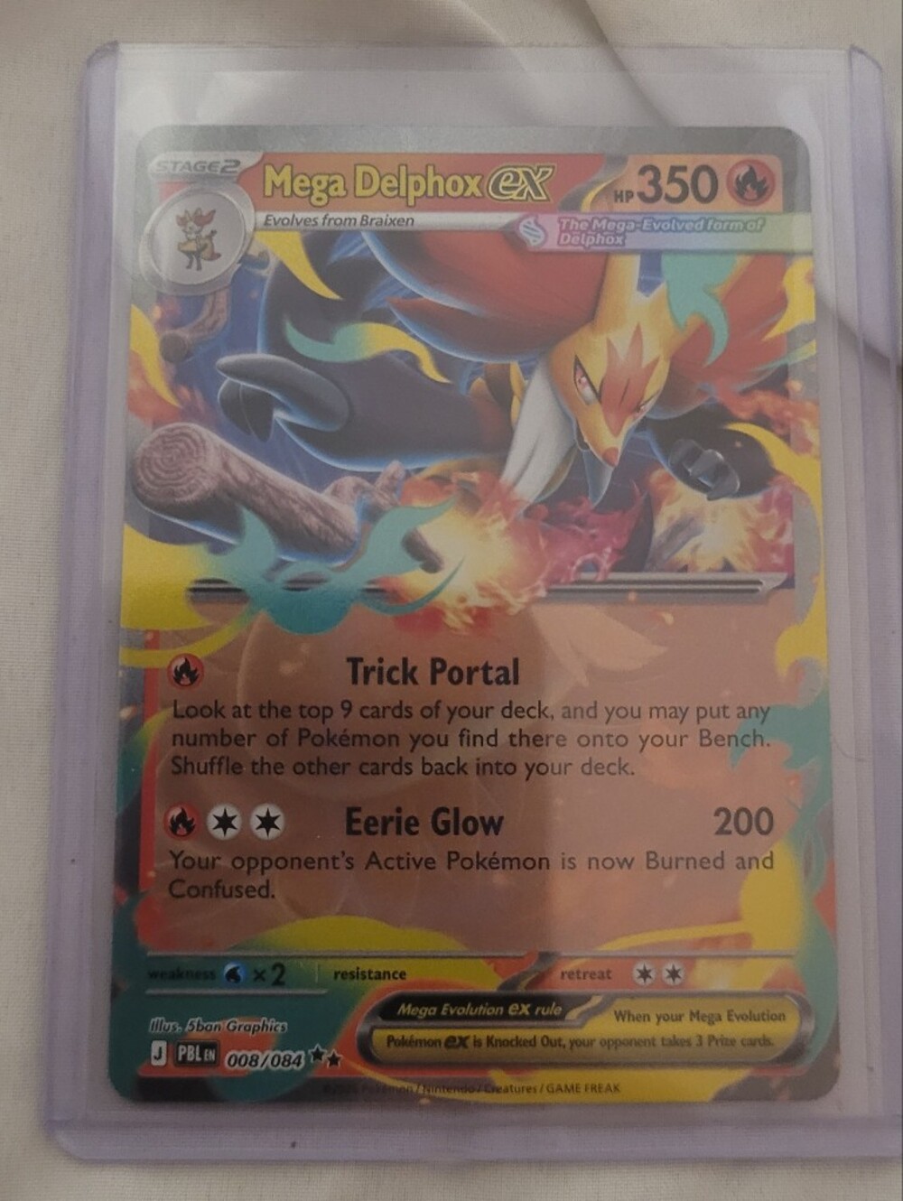 Pokemon Mega Delphox-EX Holographic Card - Red, Yellow, Blue